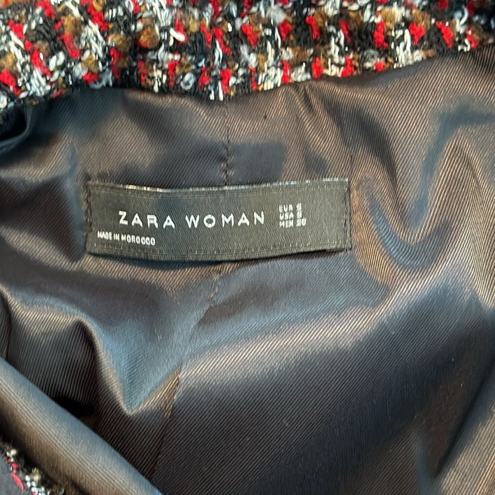 ZARA BLACK RED PLAID TWEED BEADED JACKET size small - Picture 13 of 13